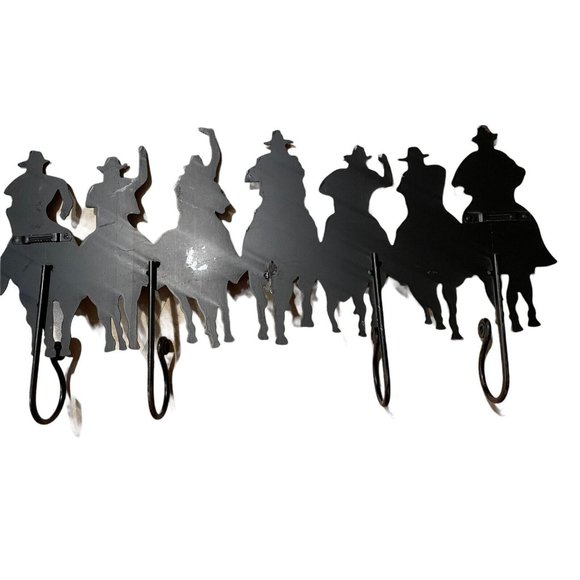 Vintage Cowboys and Horses Coat‎ Hat Rack Metalware 23" x 12" - Picture 8 of 10